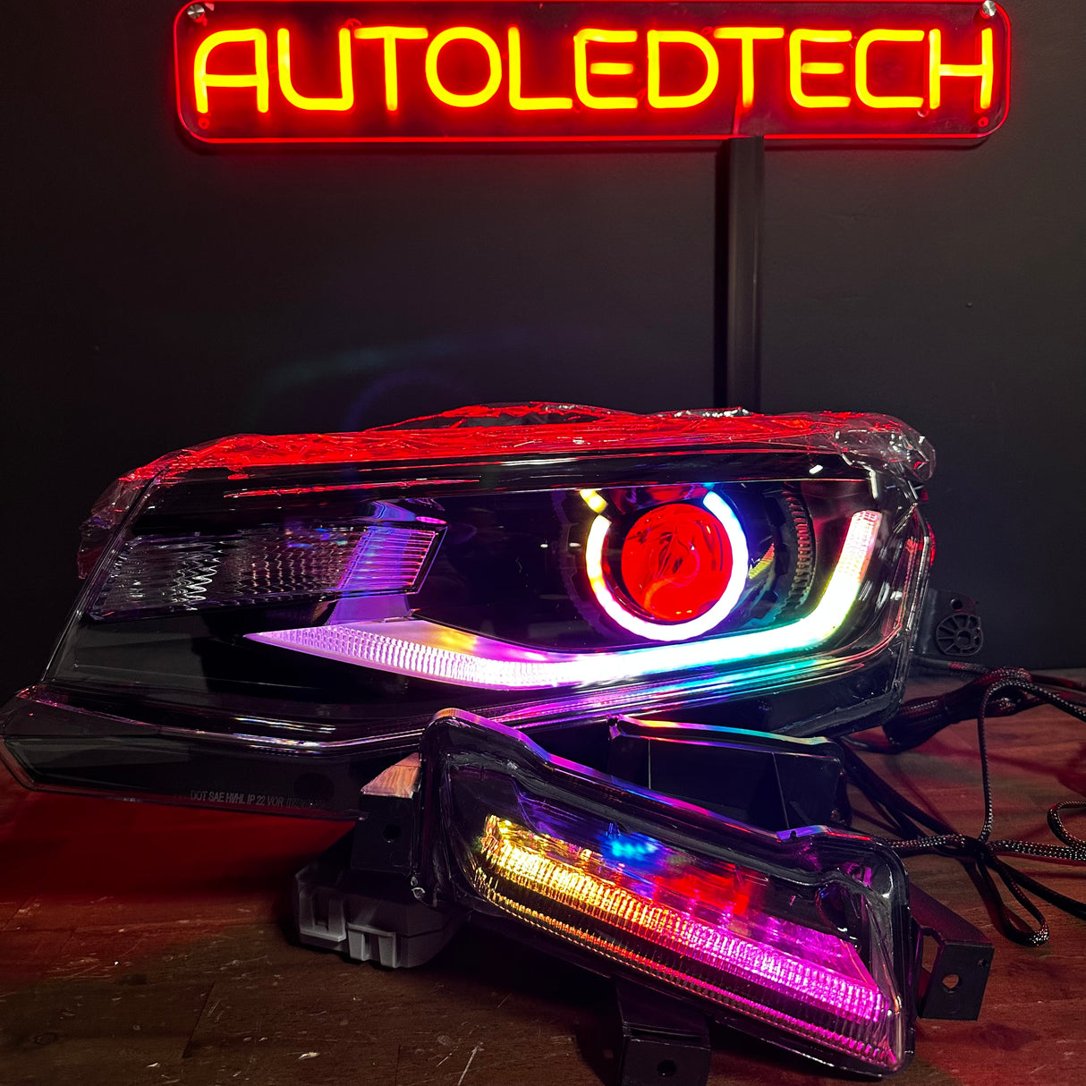 2016-2018 Chevrolet Camaro RGBW Flow Series LED DRL Prebuilt Halo Headlights