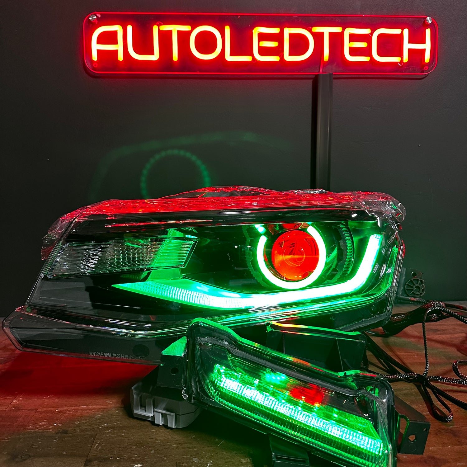 2016-2018 Chevrolet Camaro RGBW Flow Series LED DRL Prebuilt Halo Headlights