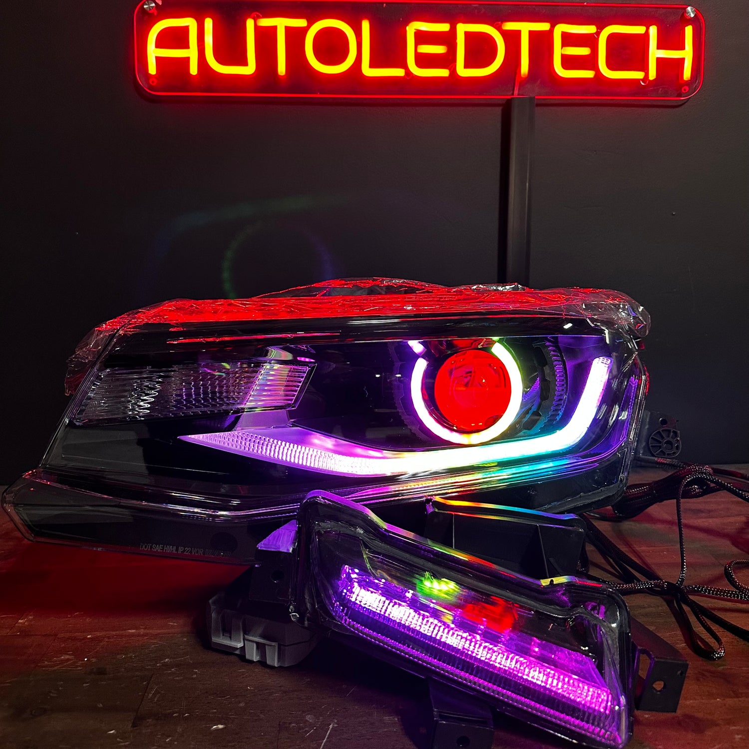 2016-2018 Chevrolet Camaro RGBW Flow Series LED DRL Prebuilt Halo Headlights