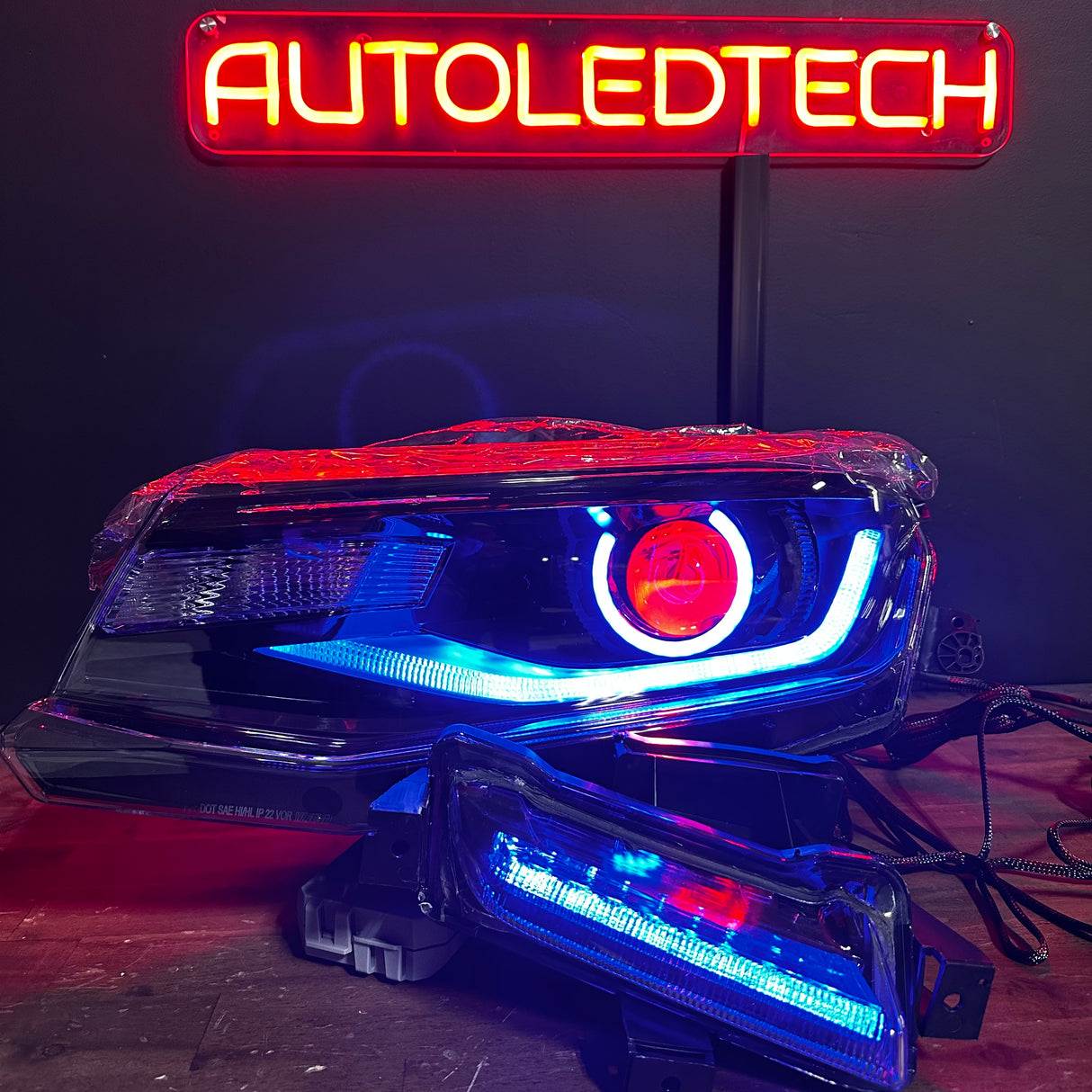 2016-2018 Chevrolet Camaro RGBW Flow Series LED DRL Prebuilt Halo Headlights