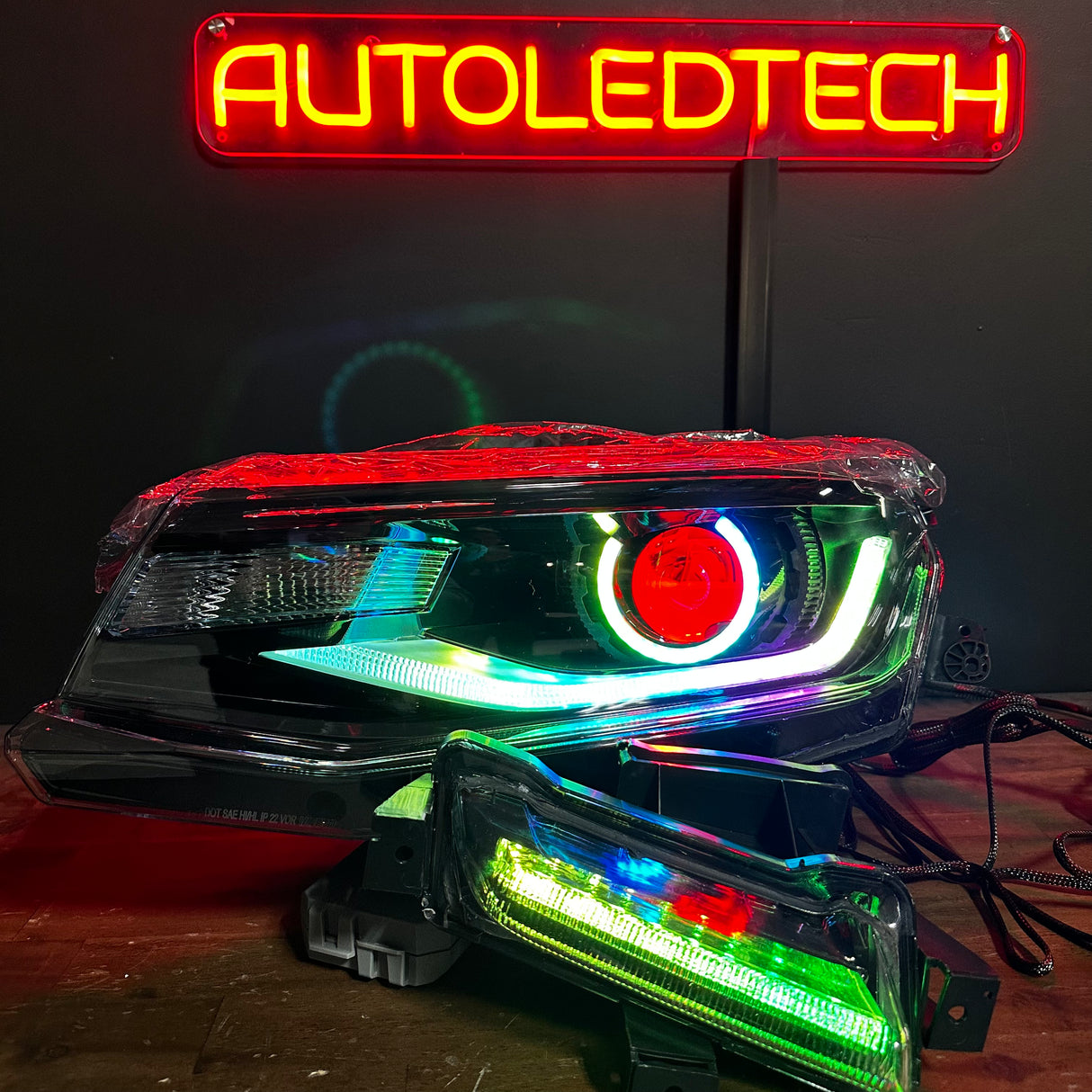 2016-2018 Chevrolet Camaro RGBW Flow Series LED DRL Prebuilt Halo Headlights