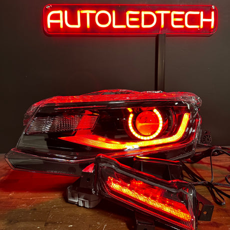 2016-2024 Chevrolet Camaro RGBW Flow Series LED DRL Prebuilt Halo Headlights