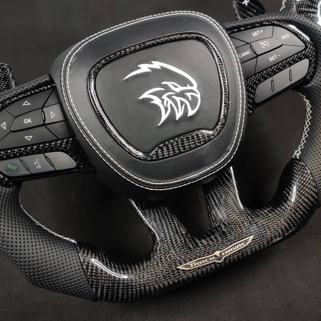 2014-2021 Jeep Trackhawk SRT Custom Carbon Fiber Steering Wheel w/ LED RPM Display - AutoLEDTech.com