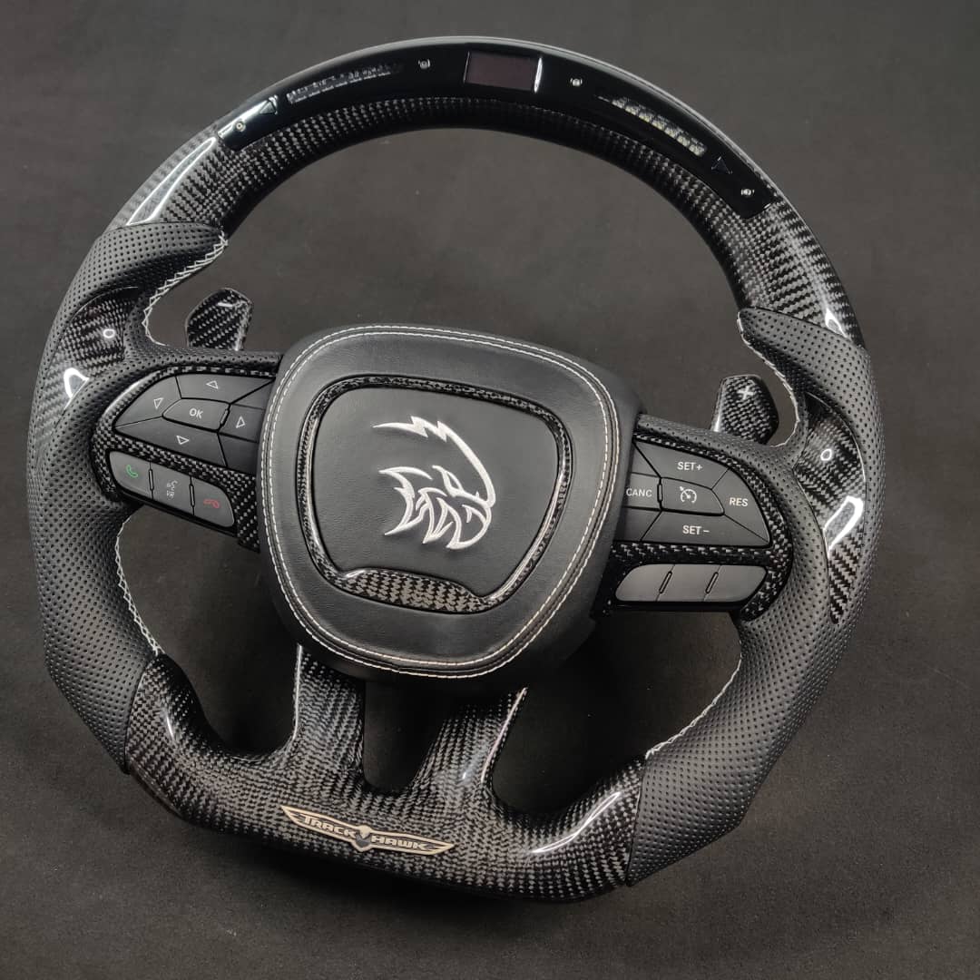 2014-2021 Jeep Trackhawk SRT Custom Carbon Fiber Steering Wheel w/ LED RPM Display - AutoLEDTech.com