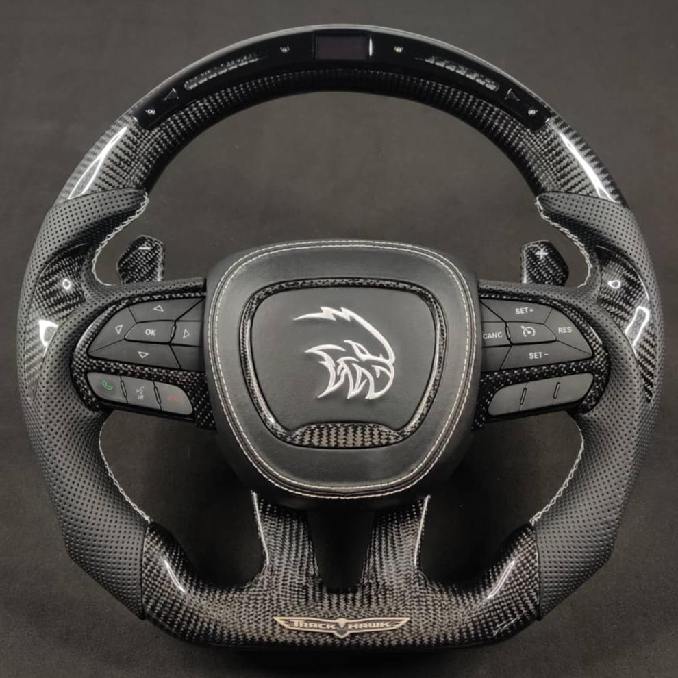 2014-2021 Jeep Trackhawk SRT Custom Carbon Fiber Steering Wheel w/ LED RPM Display - AutoLEDTech.com