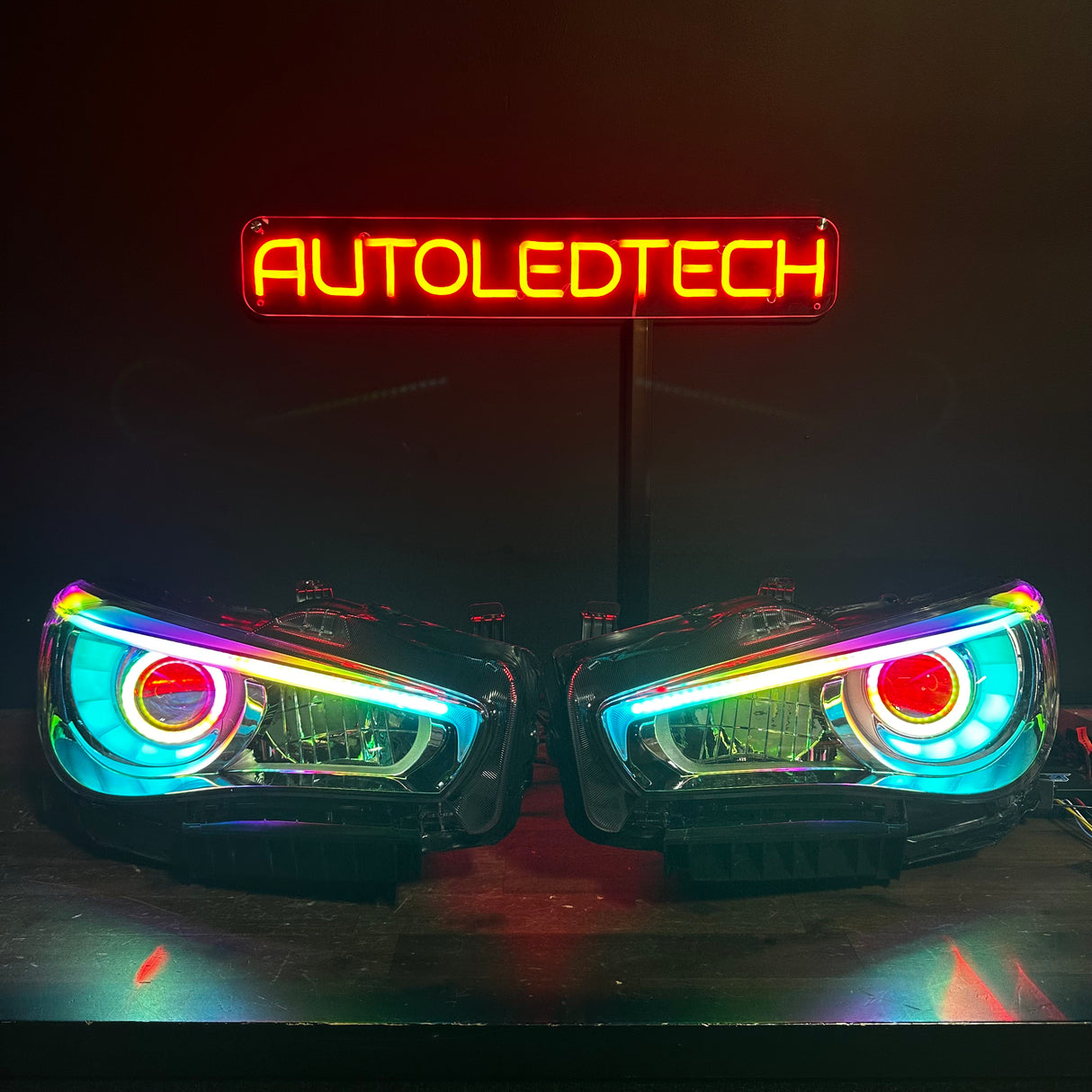 2014-2024 Infiniti Q50 RGBW Flow Series LED DRL Prebuilt Custom Headlights