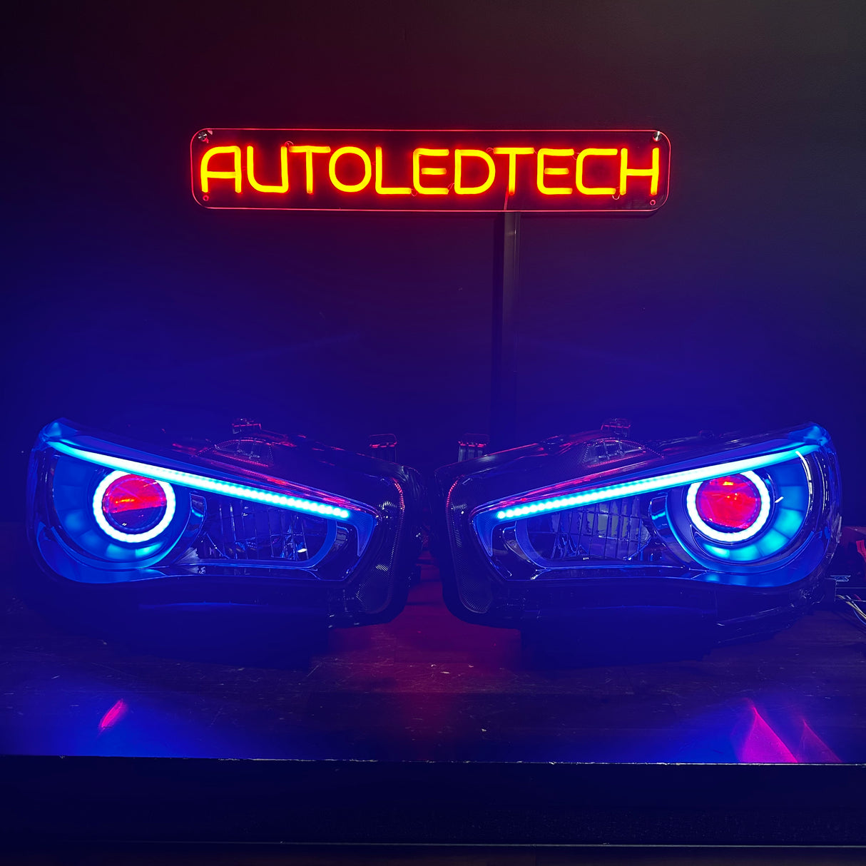 2014-2024 Infiniti Q50 RGBW Flow Series LED DRL Prebuilt Custom Headlights