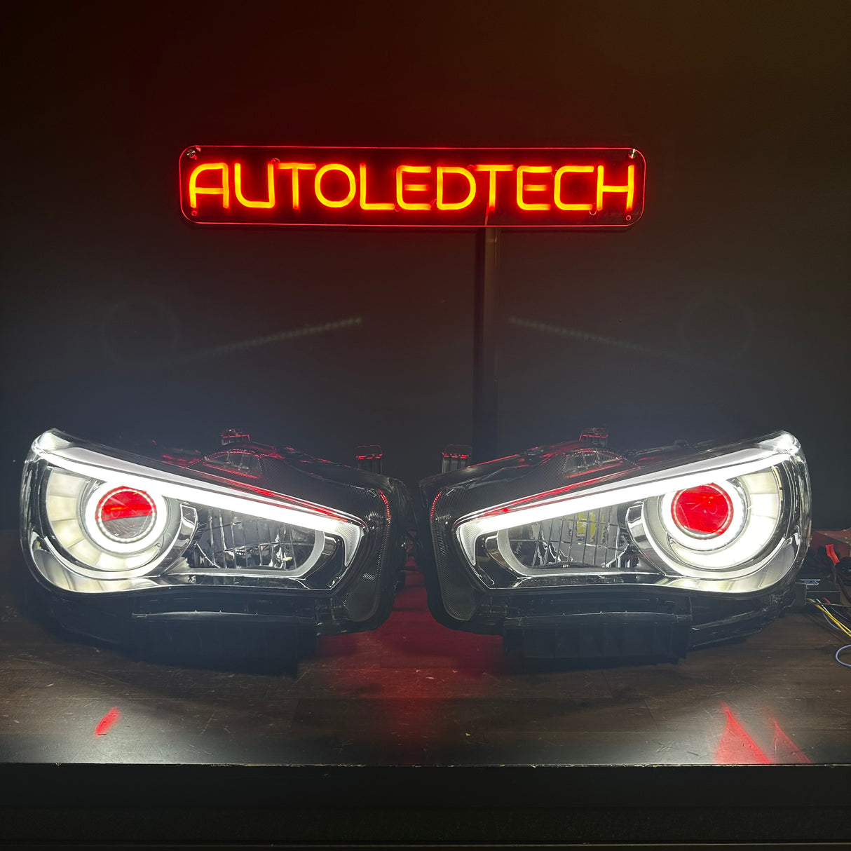 2014-2024 Infiniti Q50 RGBW Flow Series LED DRL Prebuilt Custom Headlights