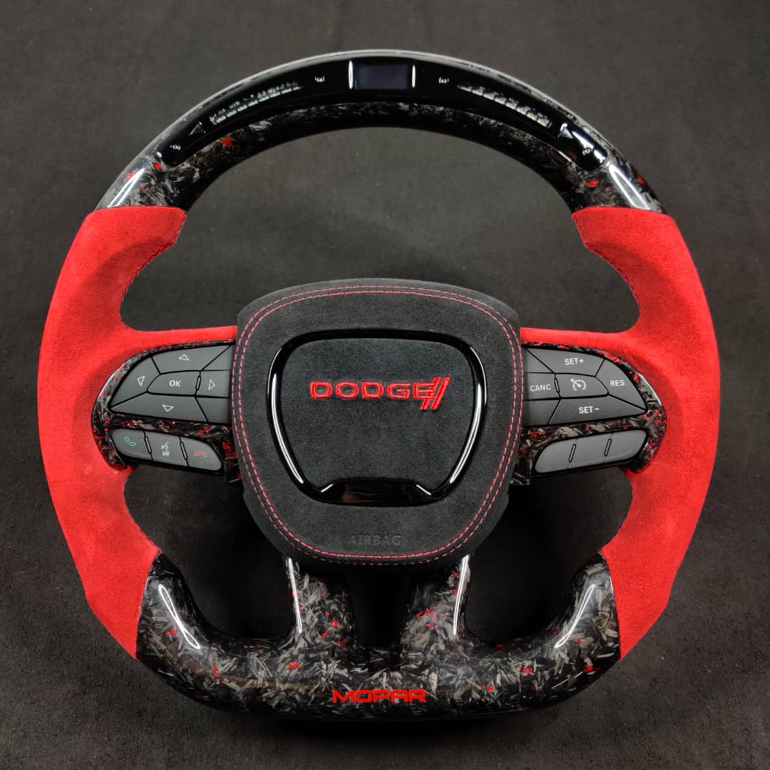 2015-2023 Dodge Charger Challenger Custom Carbon Fiber LED Steering Wheel - AutoLEDTech.com