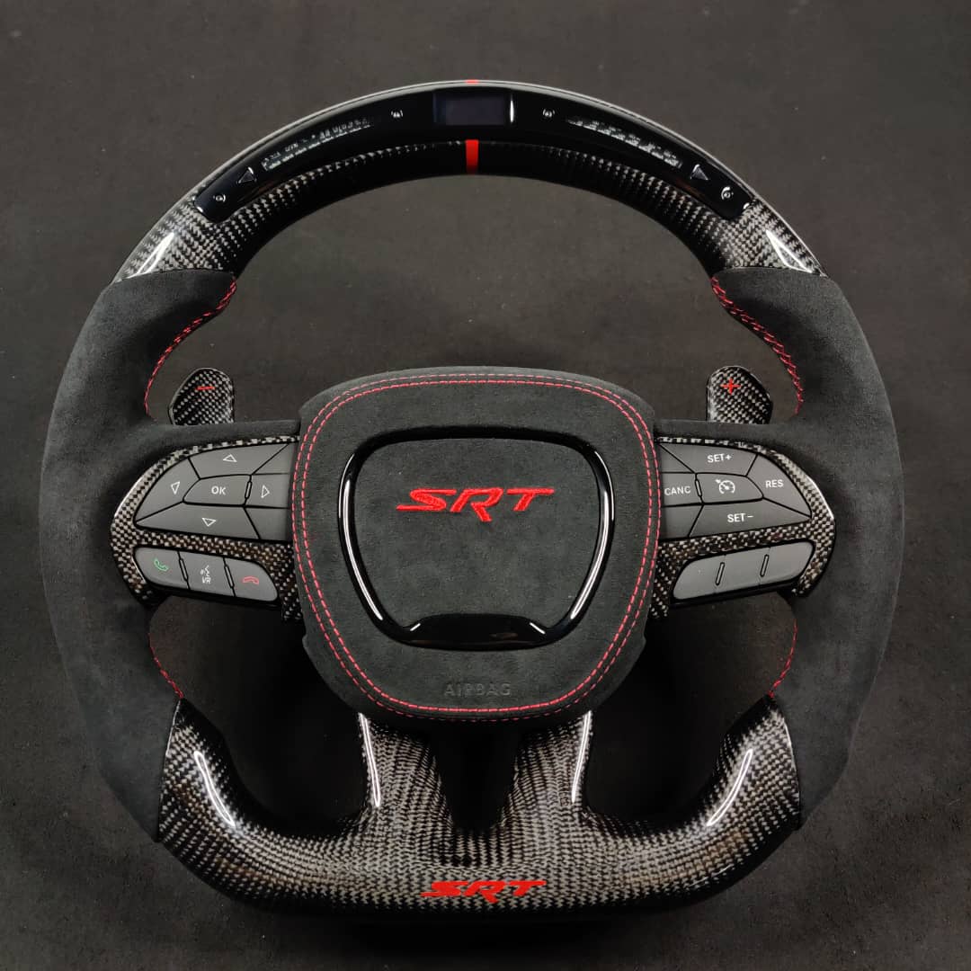 2015-2023 Dodge Charger Challenger Custom Carbon Fiber LED Steering Wheel - AutoLEDTech.com