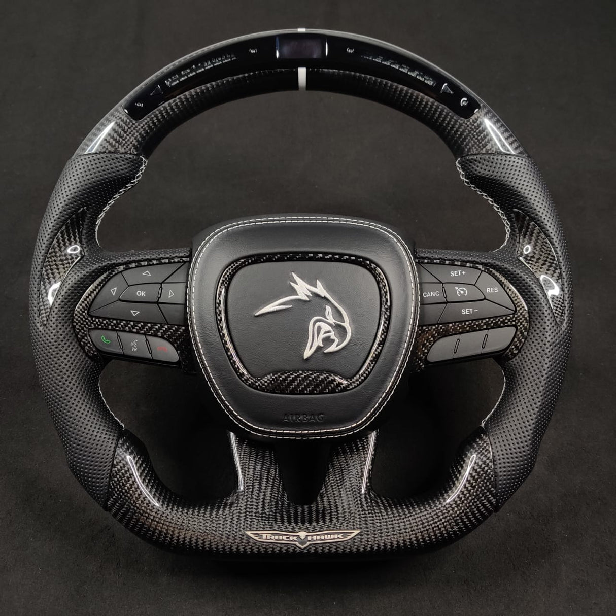 2014-2021 Jeep Trackhawk SRT Custom Carbon Fiber Steering Wheel w/ LED RPM Display - AutoLEDTech.com