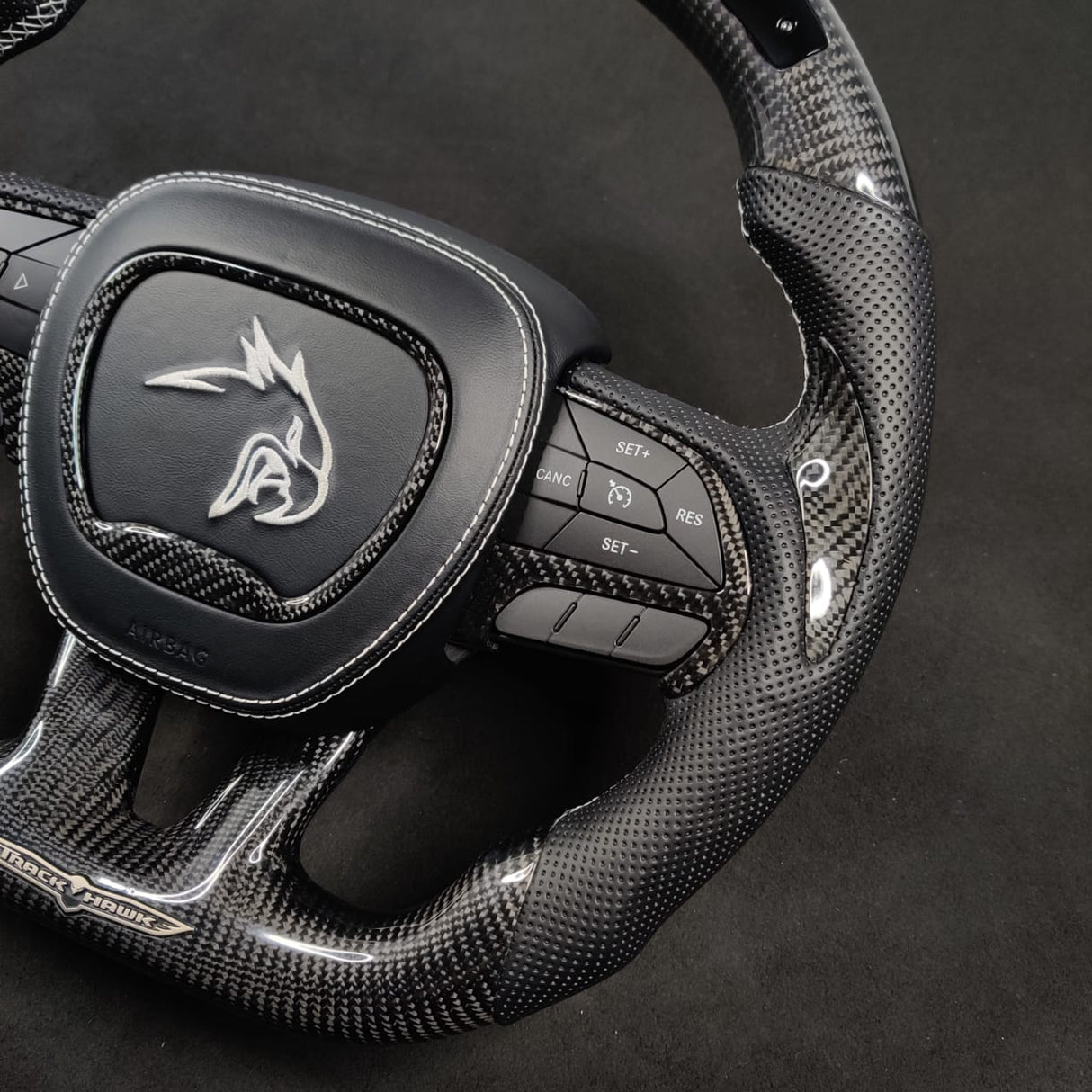 2014-2021 Jeep Trackhawk SRT Custom Carbon Fiber Steering Wheel w/ LED RPM Display - AutoLEDTech.com