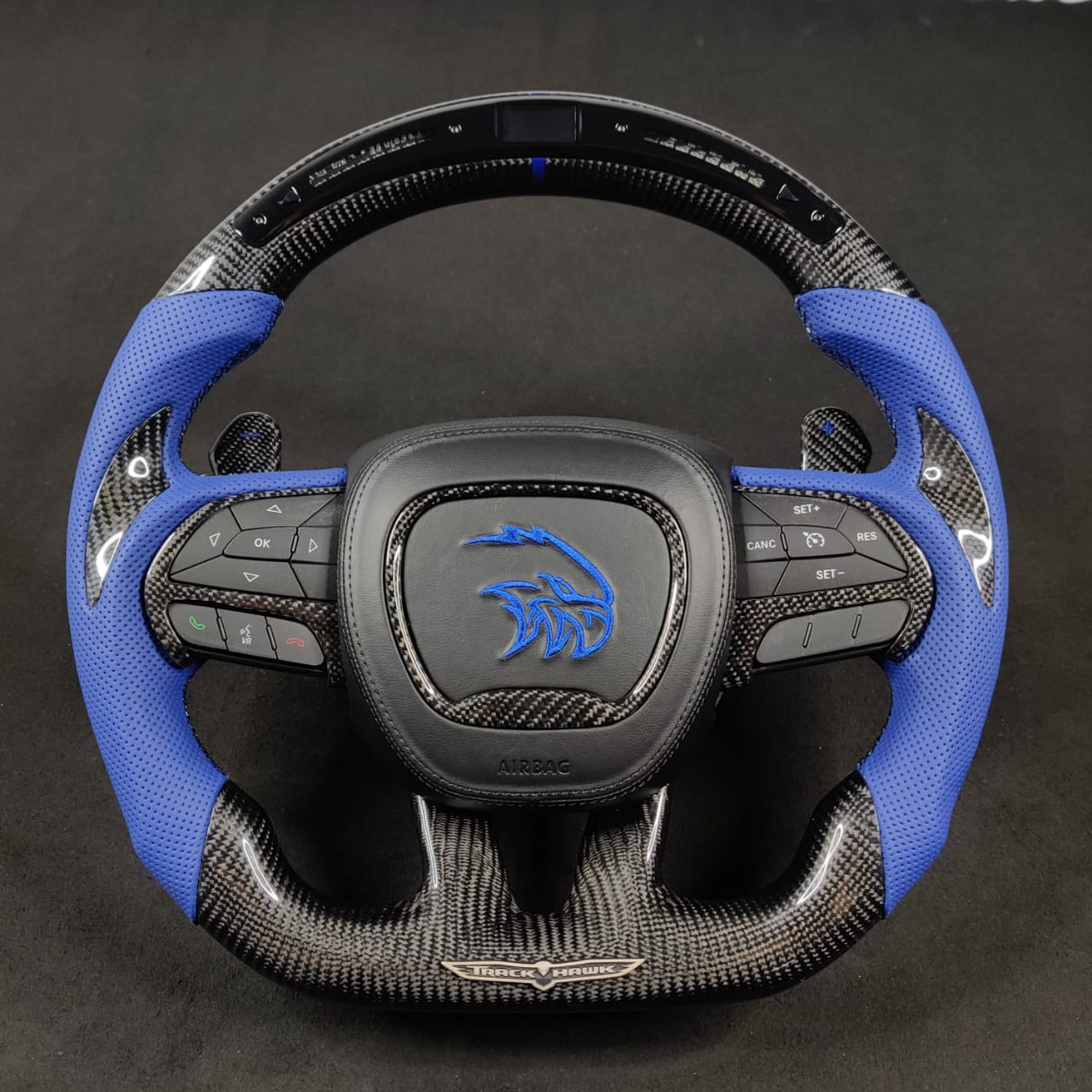 2014-2021 Jeep Trackhawk SRT Custom Carbon Fiber Steering Wheel w/ LED RPM Display - AutoLEDTech.com