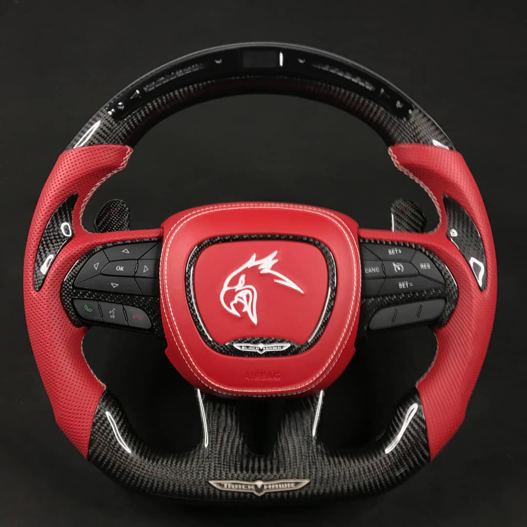 2014-2021 Jeep Trackhawk SRT Custom Carbon Fiber Steering Wheel w/ LED RPM Display - AutoLEDTech.com