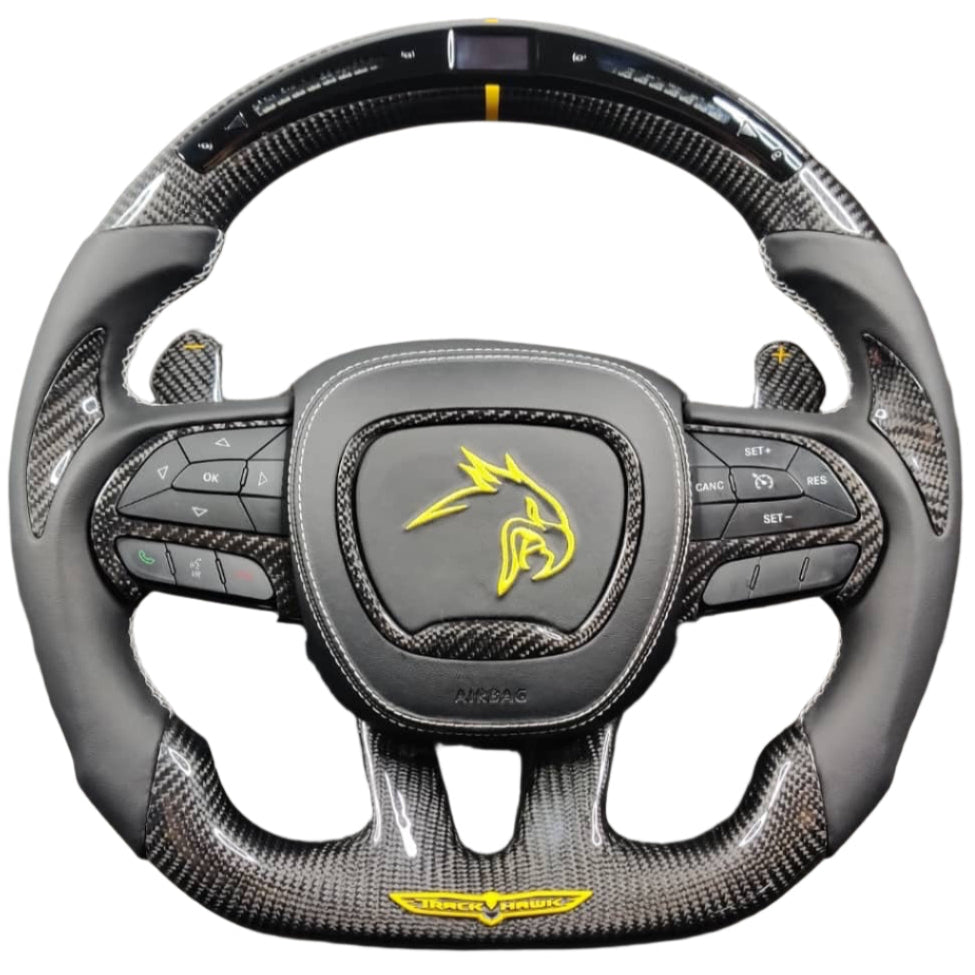 2014-2021 Jeep Trackhawk SRT Custom Carbon Fiber Steering Wheel w/ LED RPM Display - AutoLEDTech.com
