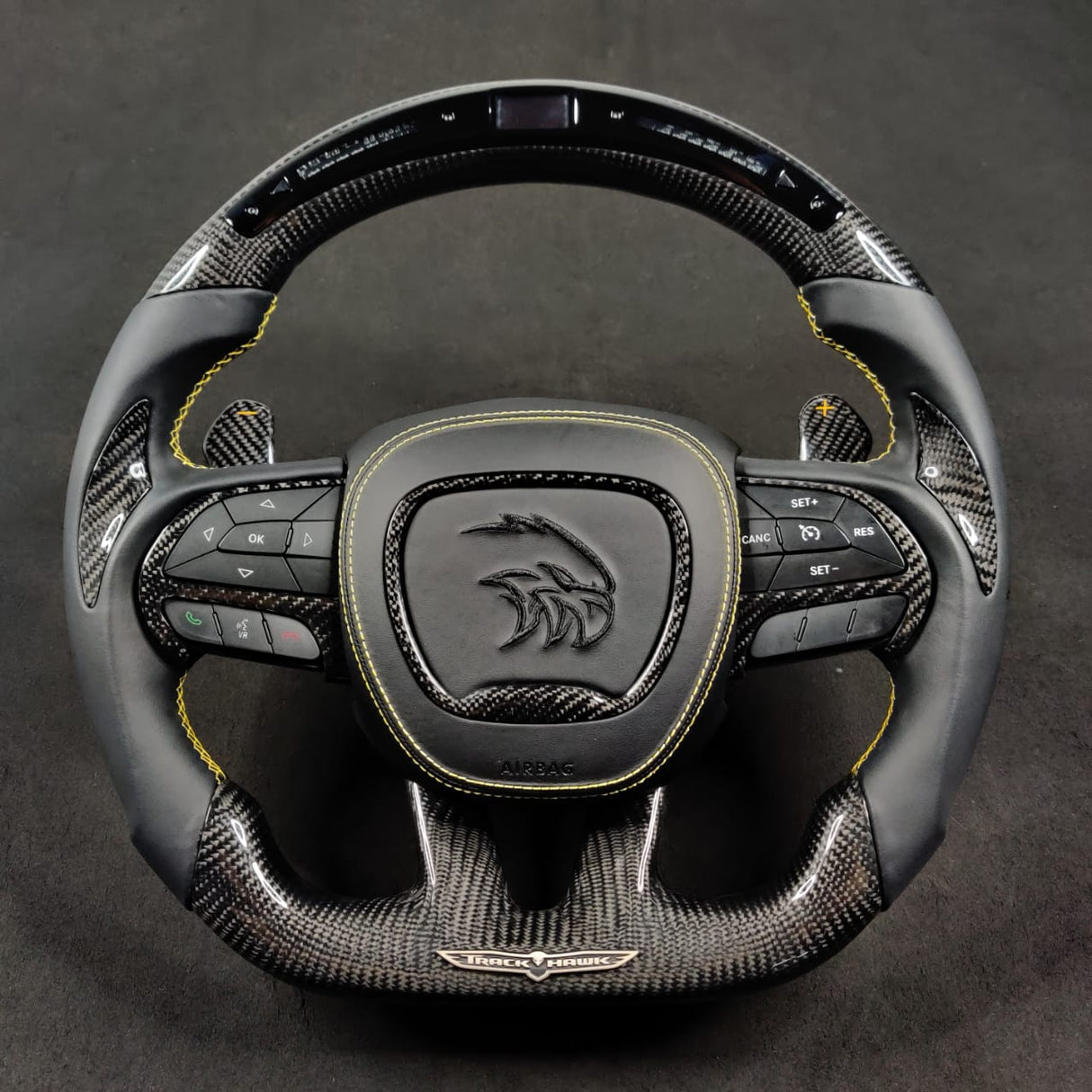 2014-2021 Jeep Trackhawk SRT Custom Carbon Fiber Steering Wheel w/ LED RPM Display - AutoLEDTech.com