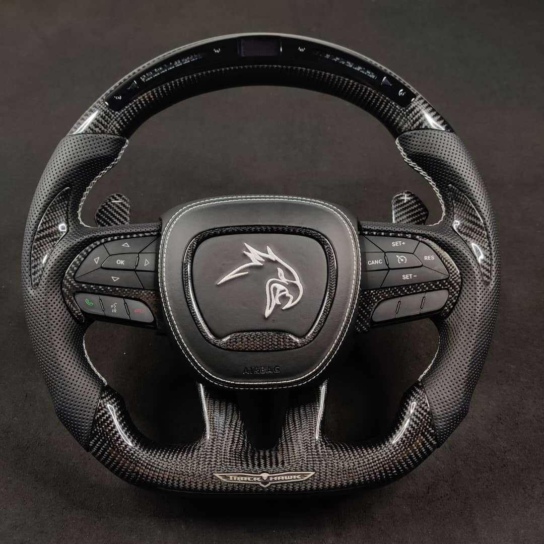 2014-2021 Jeep Trackhawk SRT Custom Carbon Fiber Steering Wheel w/ LED RPM Display - AutoLEDTech.com