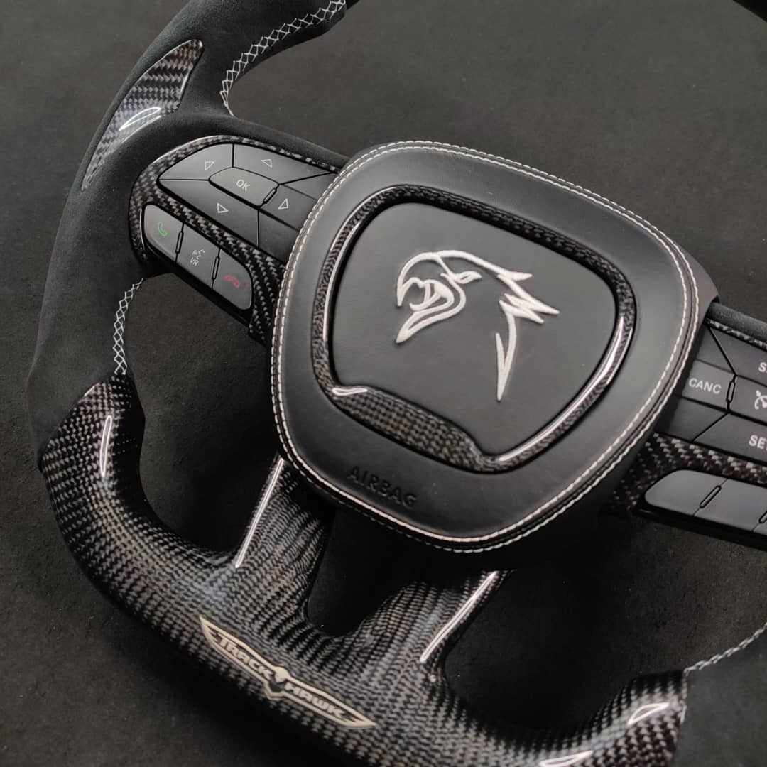 2014-2021 Jeep Trackhawk SRT Custom Carbon Fiber Steering Wheel w/ LED RPM Display - AutoLEDTech.com