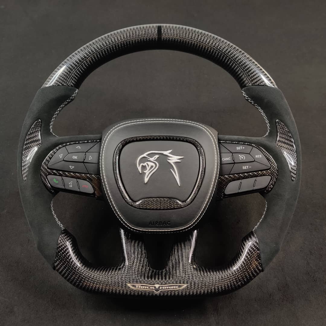 2014-2021 Jeep Trackhawk SRT Custom Carbon Fiber Steering Wheel w/ LED RPM Display - AutoLEDTech.com