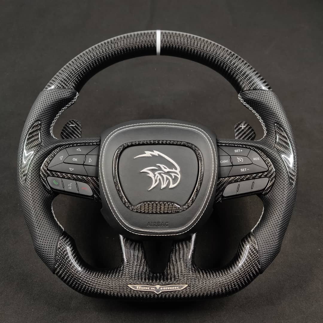 2014-2021 Jeep Trackhawk SRT Custom Carbon Fiber Steering Wheel w/ LED RPM Display - AutoLEDTech.com