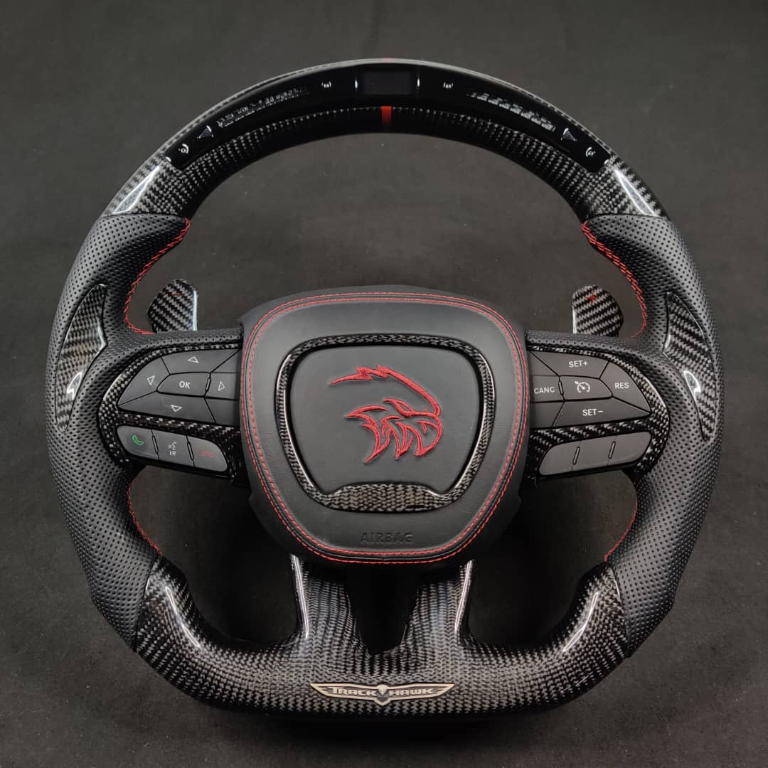 2014-2021 Jeep Trackhawk SRT Custom Carbon Fiber Steering Wheel w/ LED RPM Display - AutoLEDTech.com