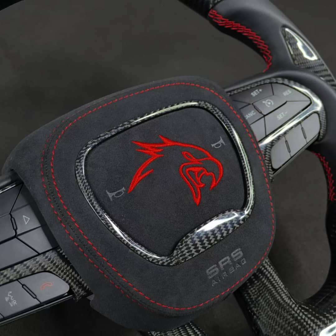 2014-2021 Jeep Trackhawk SRT Custom Carbon Fiber Steering Wheel w/ LED RPM Display - AutoLEDTech.com