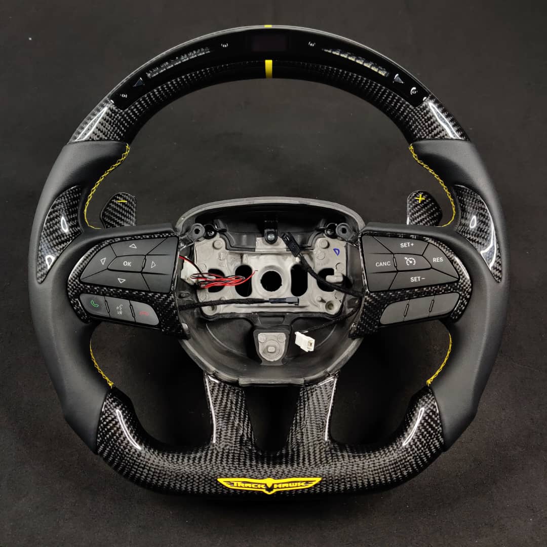 2014-2021 Jeep Trackhawk SRT Custom Carbon Fiber Steering Wheel w/ LED RPM Display - AutoLEDTech.com