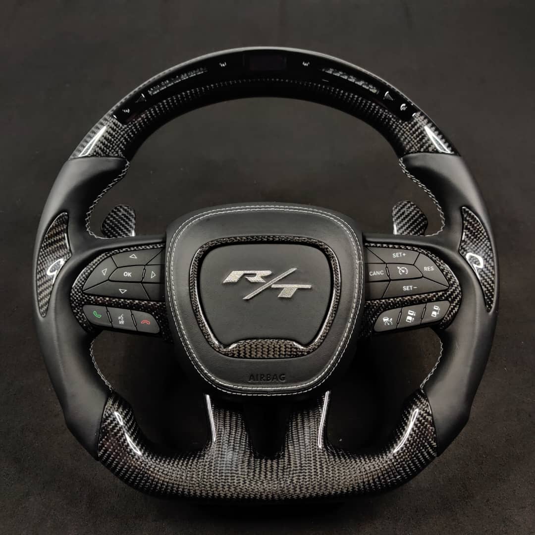 2015-2023 Dodge Charger Challenger Custom Carbon Fiber LED Steering Wheel - AutoLEDTech.com