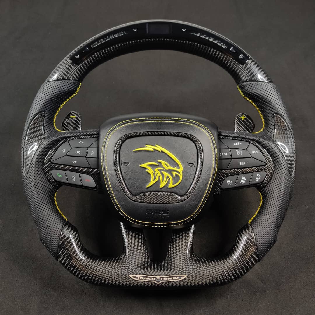 2014-2021 Jeep Trackhawk SRT Custom Carbon Fiber Steering Wheel w/ LED RPM Display - AutoLEDTech.com
