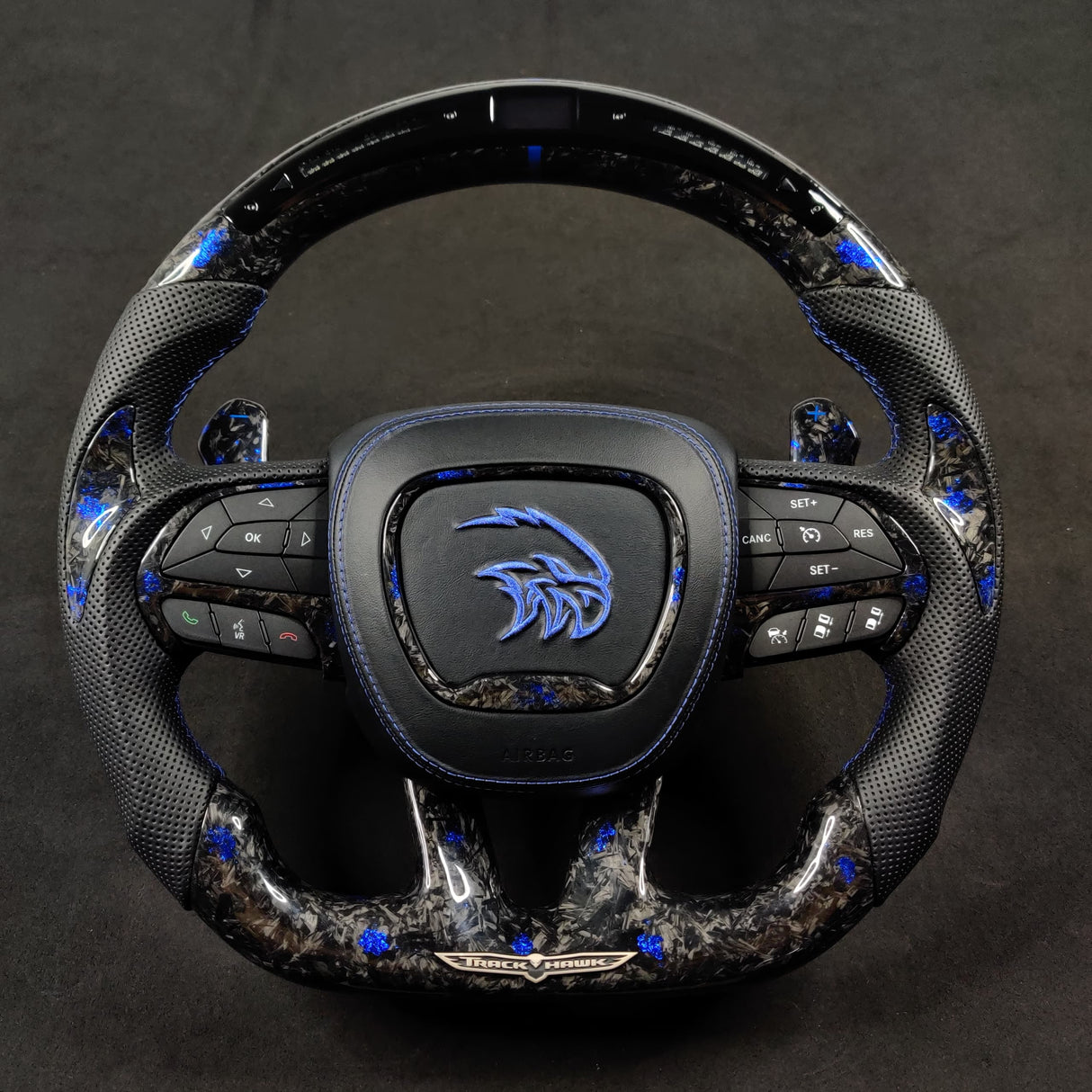 2014-2021 Jeep Trackhawk SRT Custom Carbon Fiber Steering Wheel w/ LED RPM Display - AutoLEDTech.com