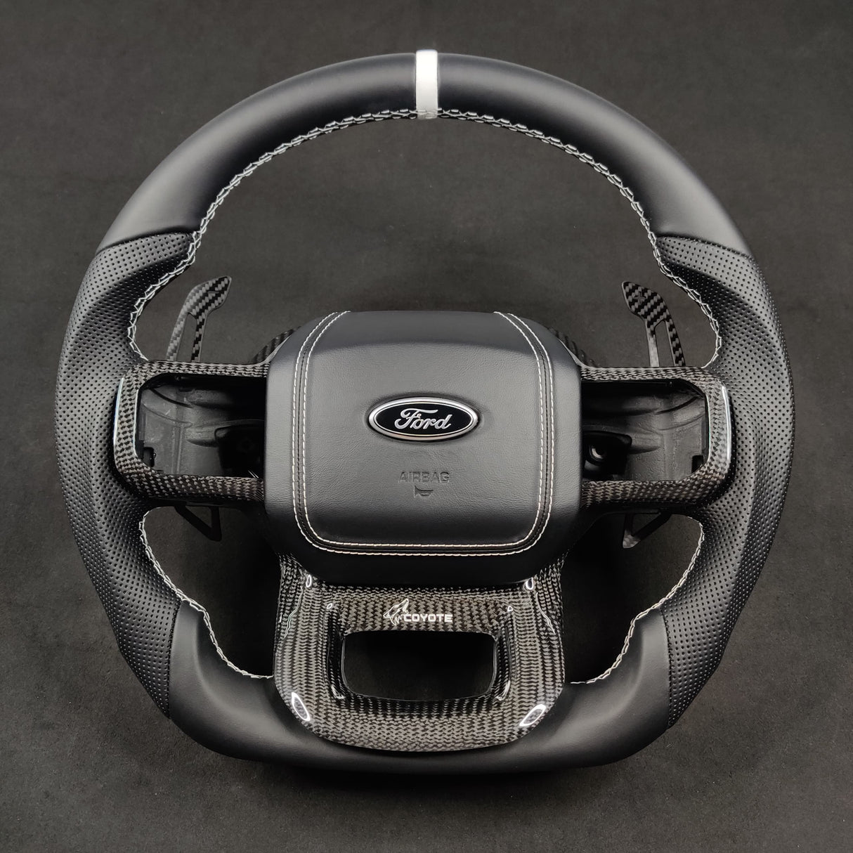 2021-2026+ Ford F150 & Raptor Custom Carbon Fiber LED Steering Wheel - AutoLEDTech.com