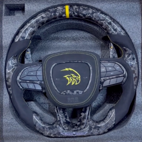 2014-2021 Jeep Trackhawk SRT Custom Carbon Fiber Steering Wheel w/ LED RPM Display - AutoLEDTech.com
