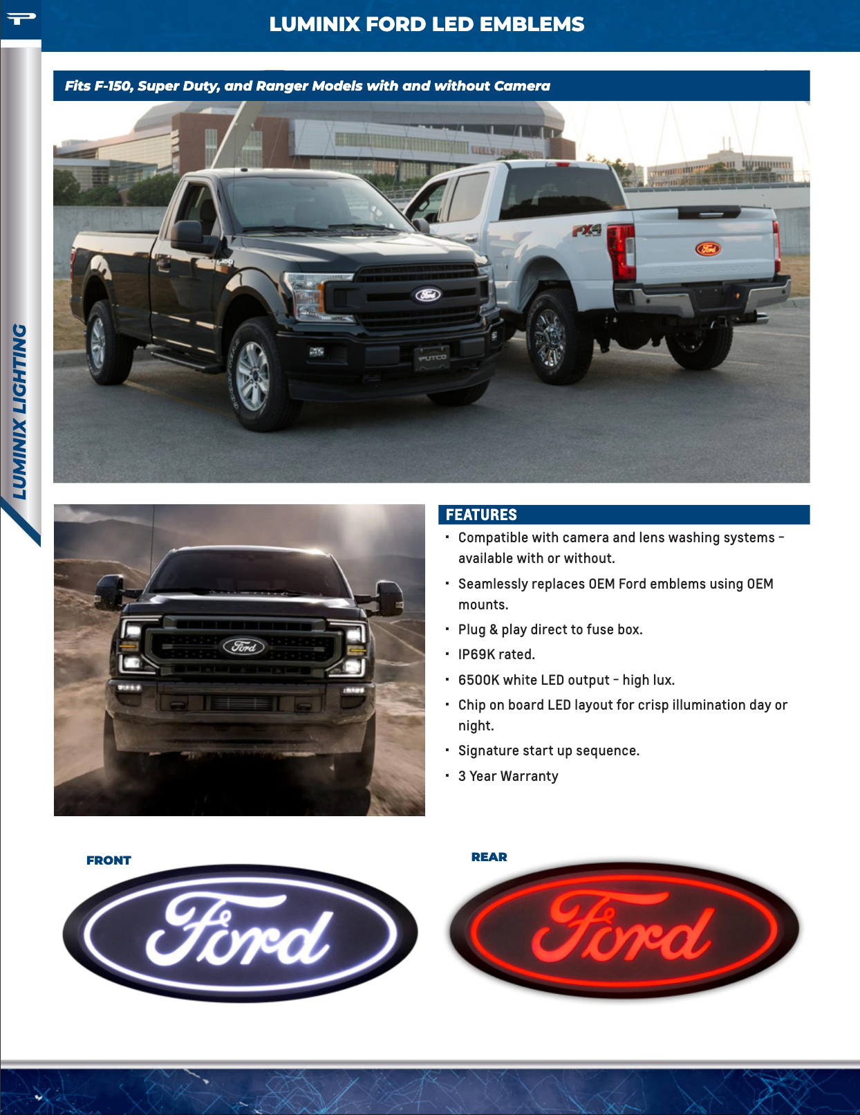 19-26+ Ford Ranger Illuminated Red LED Ford Rear Tailgate Emblem Logo - ANIMATED STARTUP