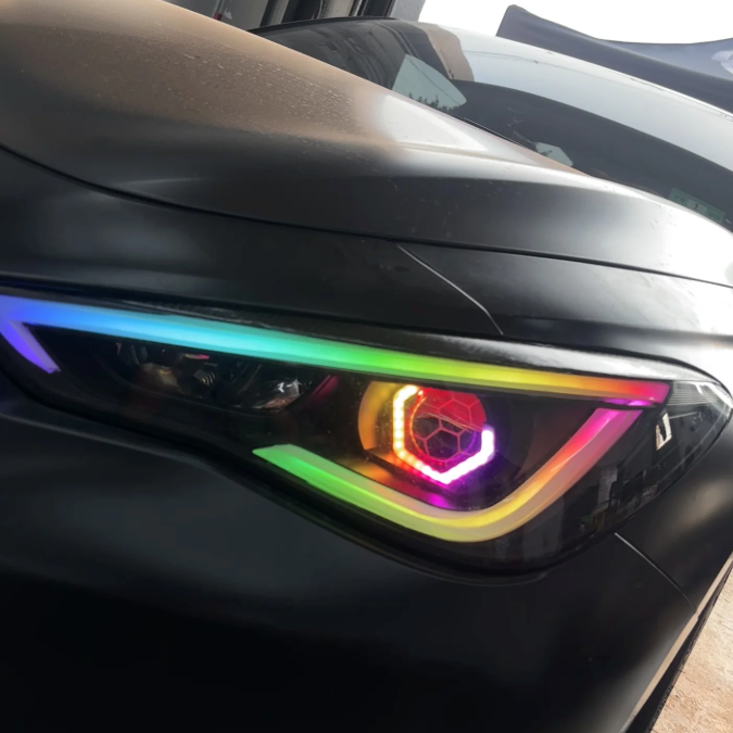 2017-2022 Infiniti Q60 RGBW Flow Series LED DRL Prebuilt Custom Headlights