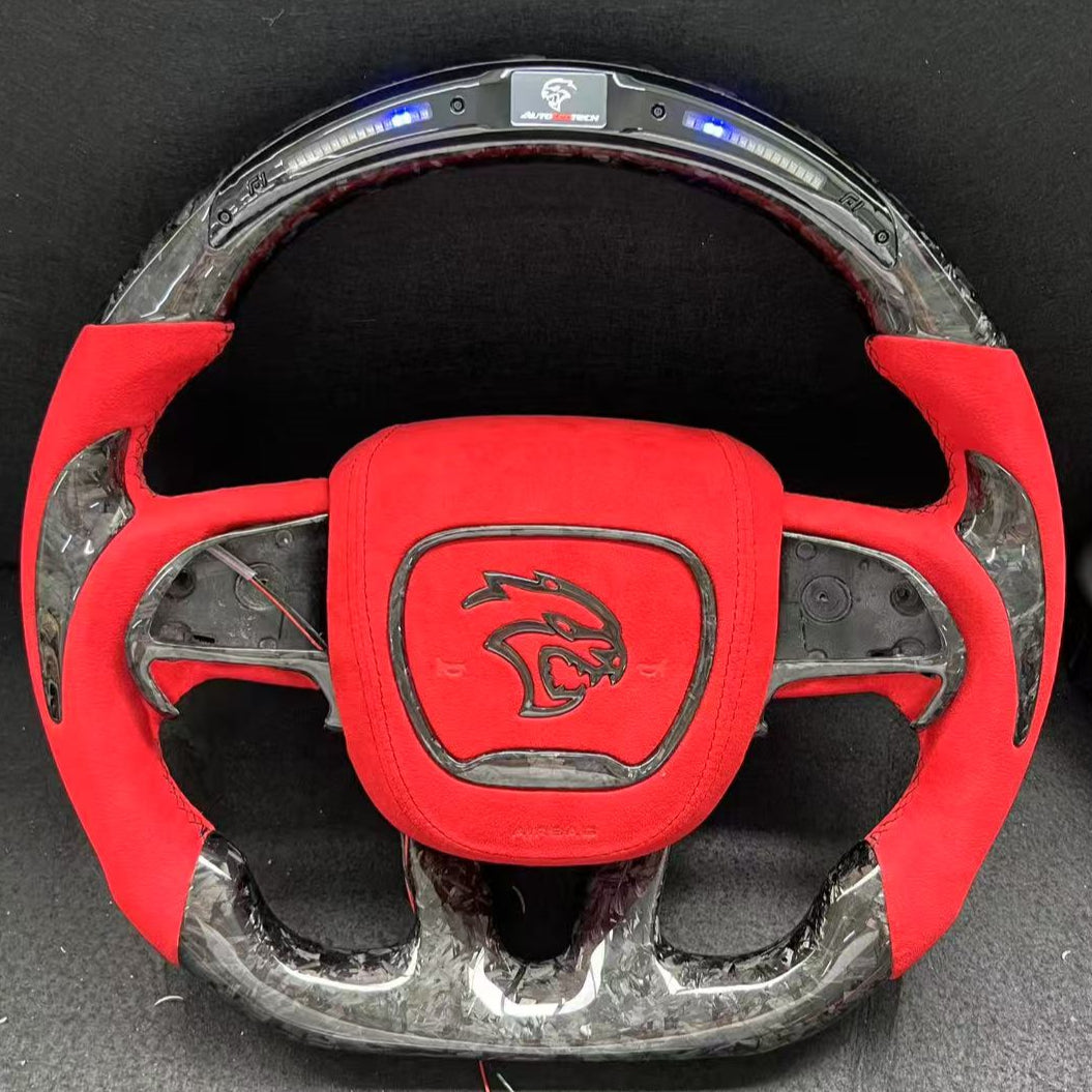2015-2023 Dodge Charger Challenger Custom Carbon Fiber LED Steering Wheel - AutoLEDTech.com