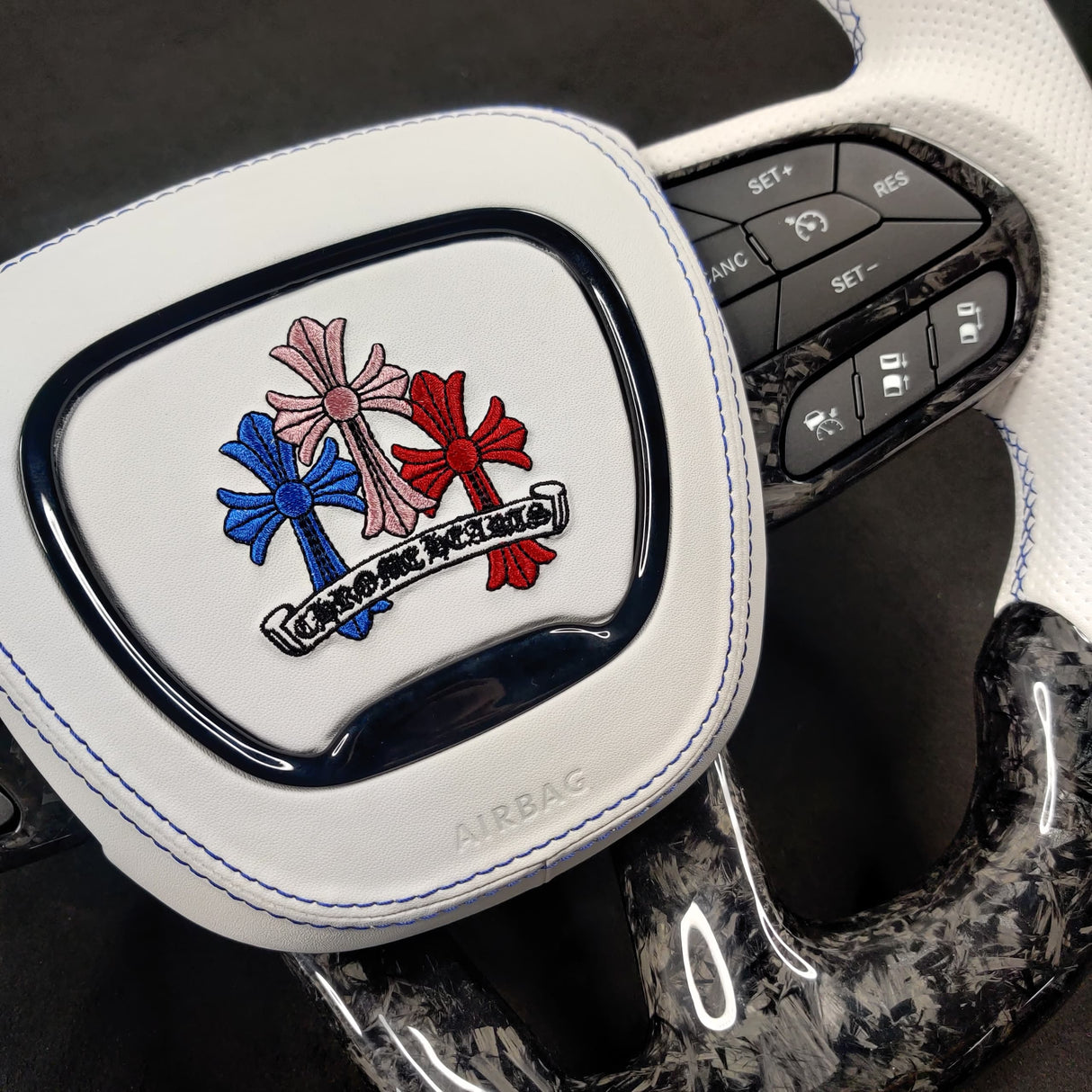 2014-2021 Jeep Trackhawk SRT Custom Carbon Fiber Steering Wheel w/ LED RPM Display - AutoLEDTech.com