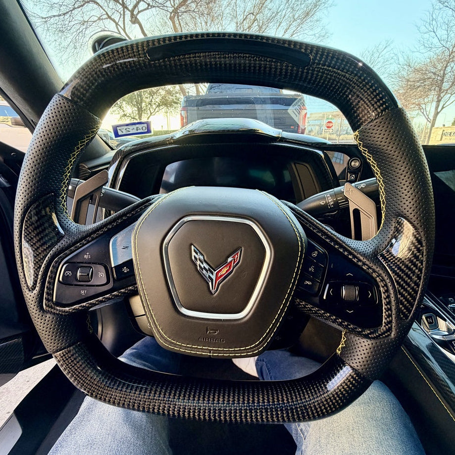 2020-2026+ Chevrolet C8 Corvette Custom Carbon Fiber Steering Wheel - AutoLEDTech.com