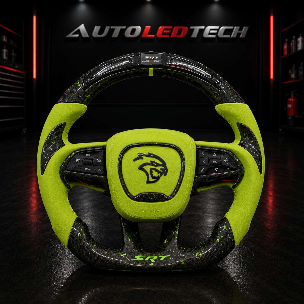 2015-2023 Dodge Charger Challenger Custom Carbon Fiber LED Steering Wheel - AutoLEDTech.com