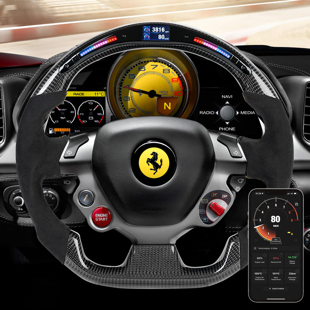 Ferrari 458 488 F12 Custom Carbon Fiber LED Steering Wheel - AutoLEDTech.com