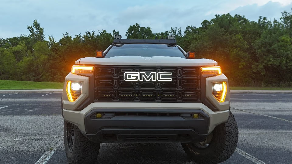 2019-2027 GMC Sierra Canyon Yukon White/Amber Illuminated LED Badge Emblem Logo - AutoLEDTech.com