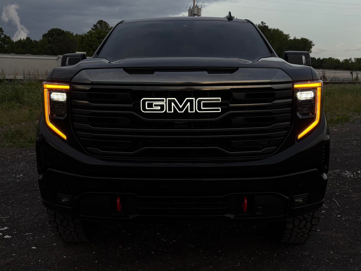 2019-2027 GMC Sierra Canyon Yukon White/Amber Illuminated LED Badge Emblem Logo - AutoLEDTech.com