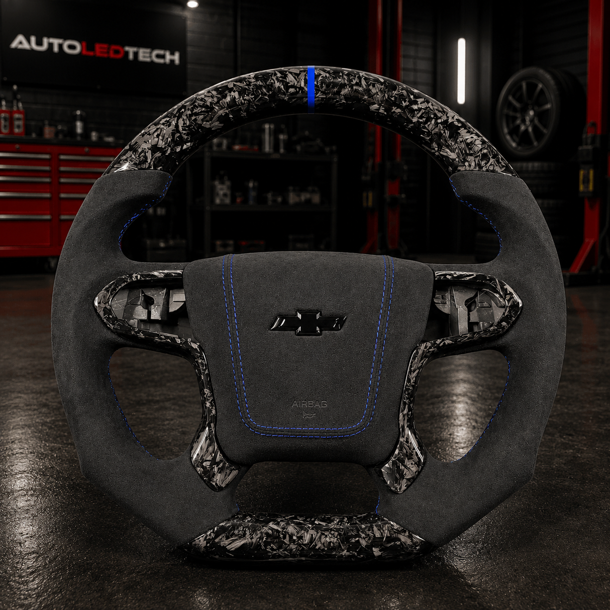 2014-2020 Chevy Silverado Tahoe Custom Carbon Fiber Steering Wheel - AutoLEDTech.com