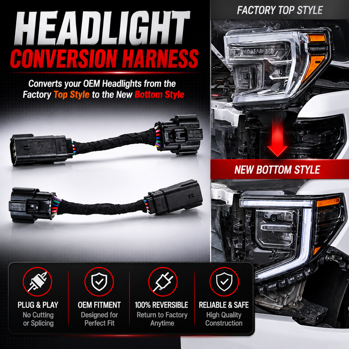 2019-2021 to 22+ GMC Sierra 1500 LED Headlight Conversion Harness Kit