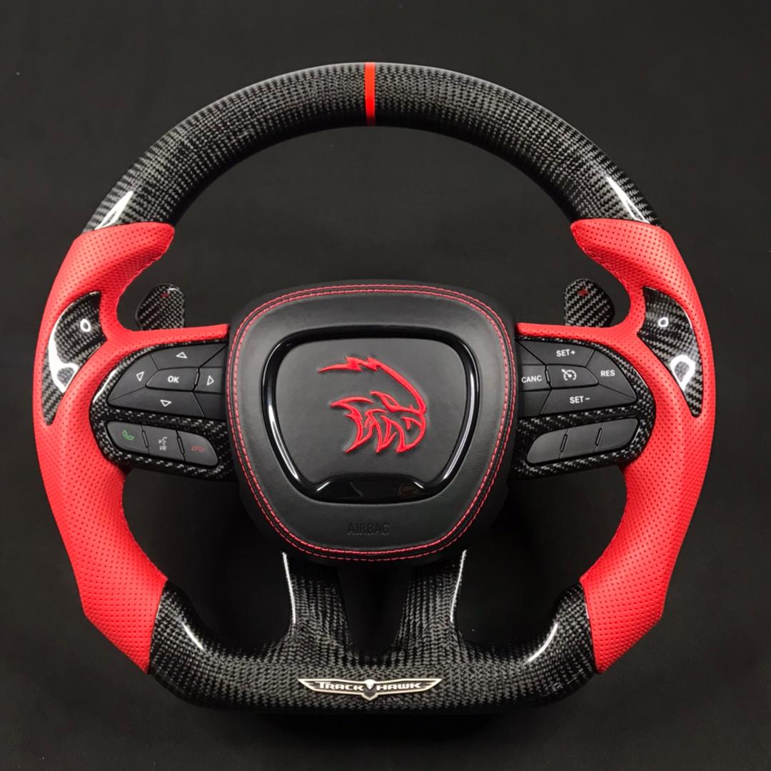 2014-2021 Jeep Trackhawk SRT Custom Carbon Fiber Steering Wheel w/ LED RPM Display - AutoLEDTech.com