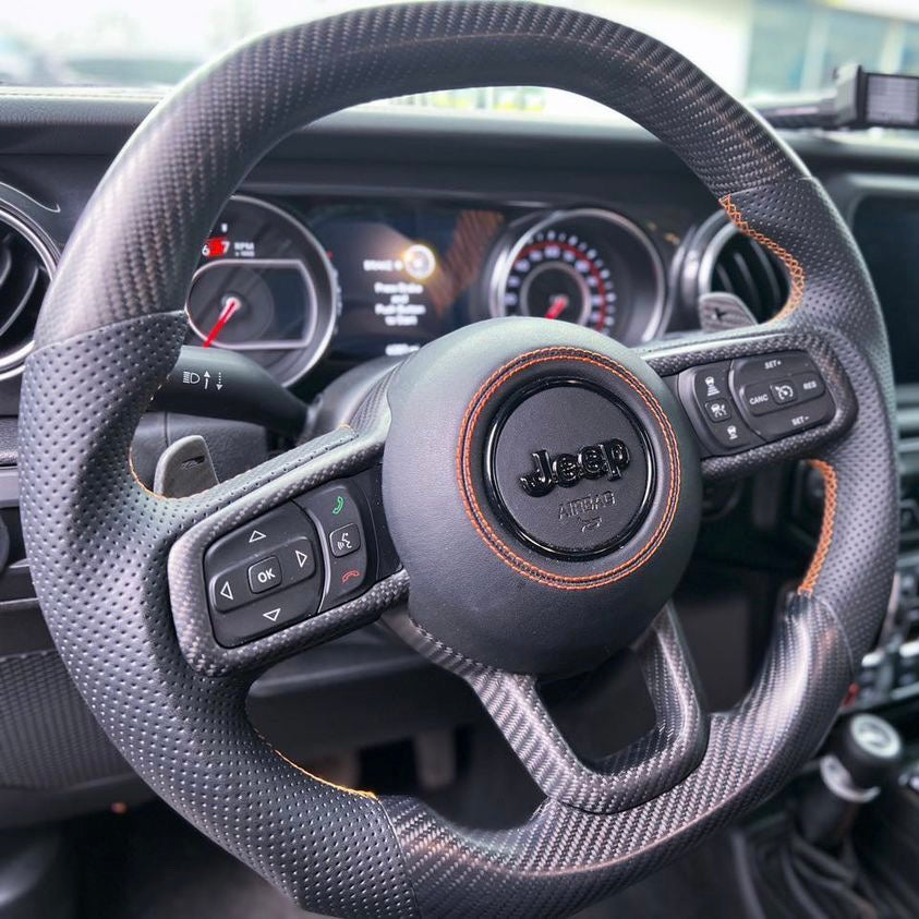 2019-2026+ Jeep Wrangler JL Gladiator JT Custom Carbon Fiber Steering Wheel - AutoLEDTech.com