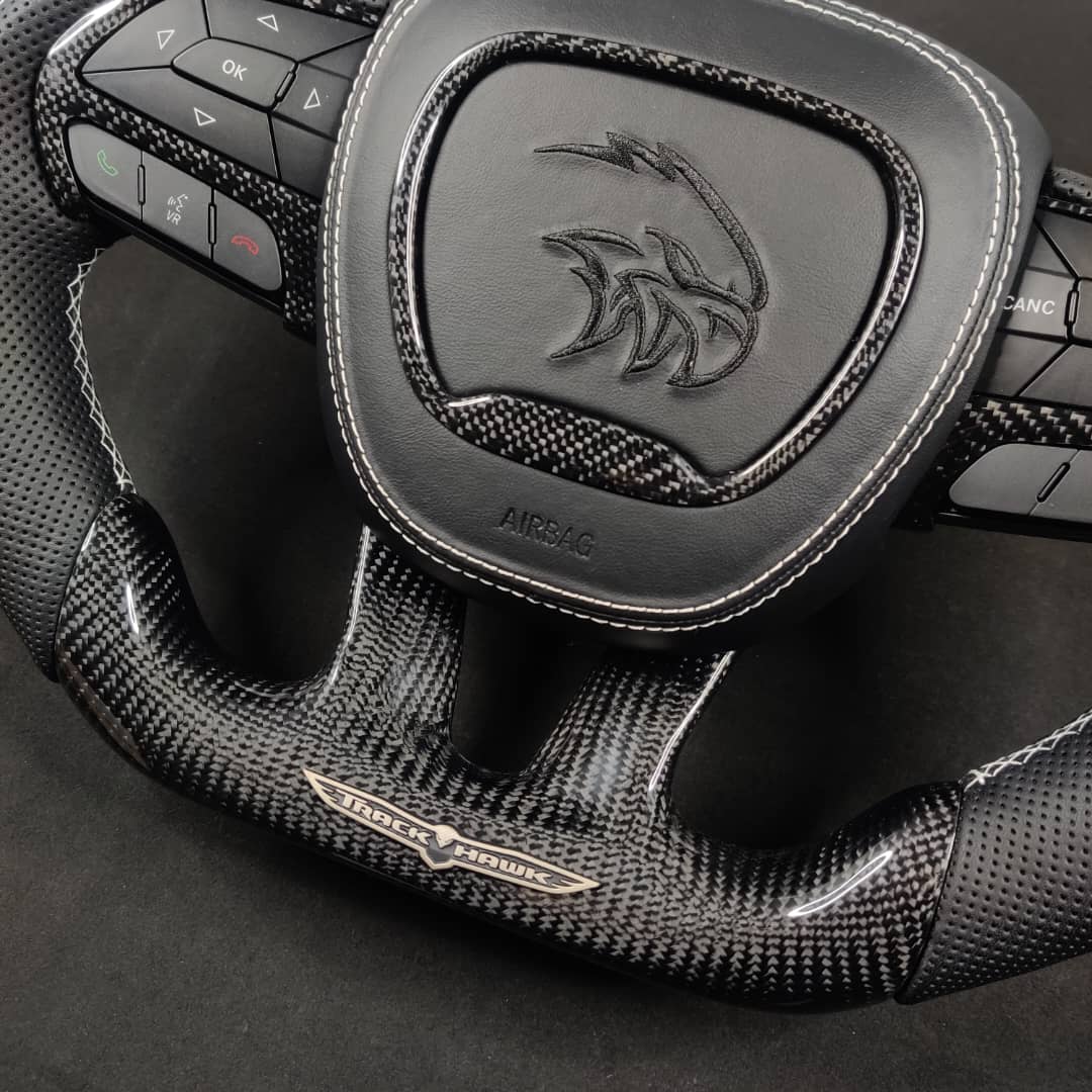 2014-2021 Jeep Trackhawk SRT Custom Carbon Fiber Steering Wheel w/ LED RPM Display - AutoLEDTech.com