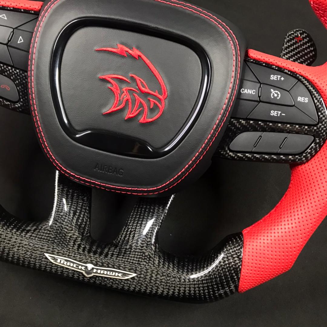 2014-2021 Jeep Trackhawk SRT Custom Carbon Fiber Steering Wheel w/ LED RPM Display - AutoLEDTech.com