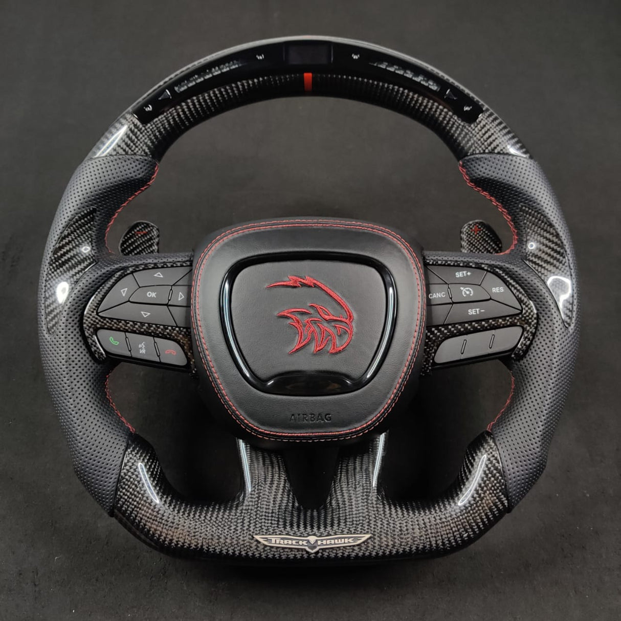 2014-2021 Jeep Trackhawk SRT Custom Carbon Fiber Steering Wheel w/ LED RPM Display - AutoLEDTech.com