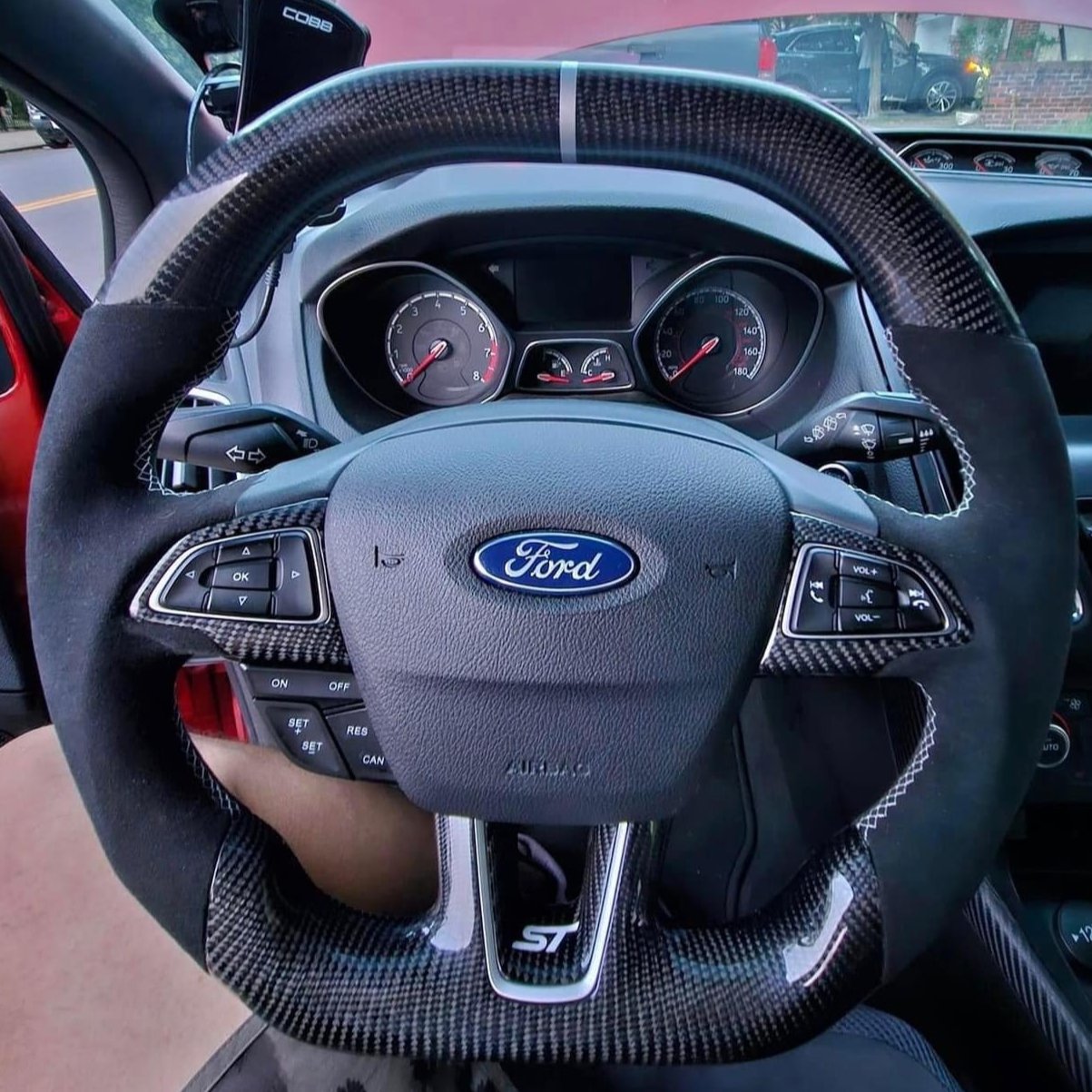 2015-2026+ Ford Focus RS ST Carbon Fiber Steering Wheel w/ LED Display - AutoLEDTech.com