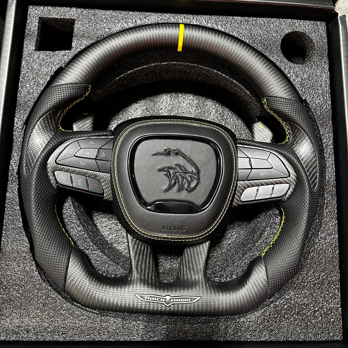 2014-2021 Jeep Trackhawk SRT Custom Carbon Fiber Steering Wheel w/ LED RPM Display - AutoLEDTech.com